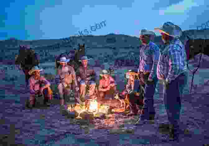 A Group Of Cowboys Gathered Around A Campfire, With A Starry Sky Above. Racing Destiny: Whispers In Wyoming