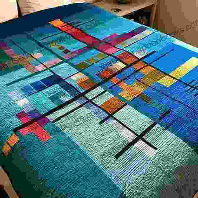 Image Of A Modern Urban Quilt With Abstract Patterns In Bright Colors URBAN QUILTING GUIDE: MODERN URBAN QUILT PATTERNS AND PROJECTS FOR ALL LEVEL QUILTERS