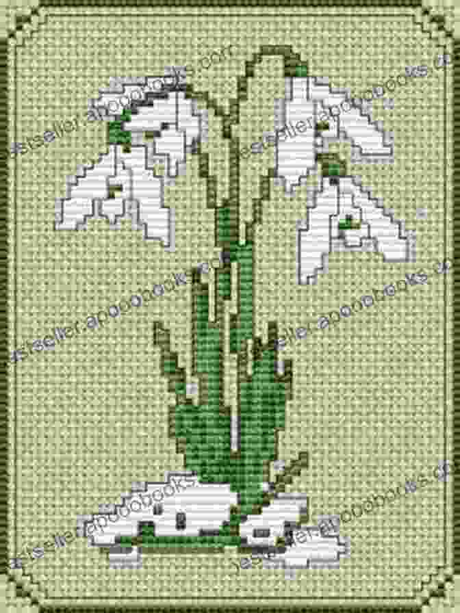 Intricate Cross Stitch Pattern Of Delicate Snowdrops, Evoking Their Ethereal Beauty Cross Stitch Pattern Winter Flower